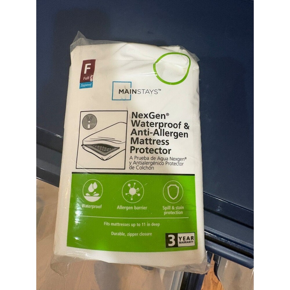 NEW Mainstay NexGen Full Waterproof AntiAllergen Zippered Mattress Protector